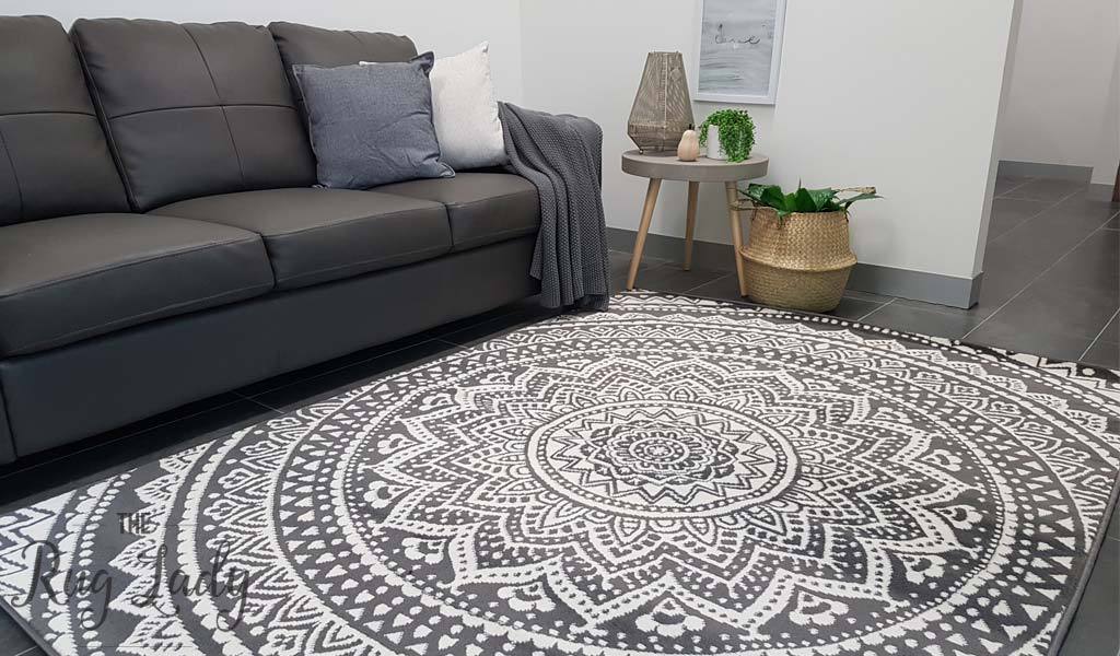 industry mandala grey and natural white modern rugs TVZEVWG