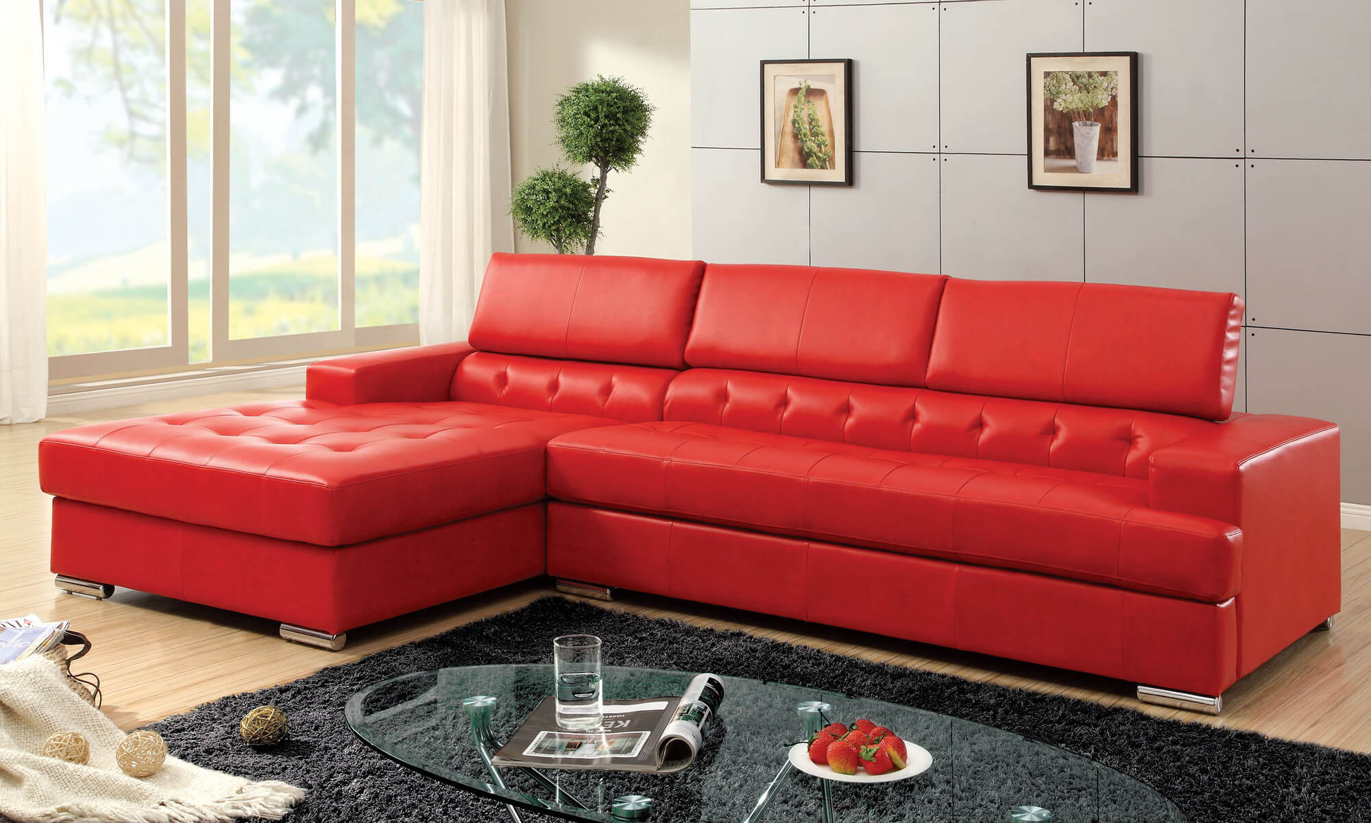 modern red couch hokku designs red leather sectional with partially tufted upholstery RDXEJPC