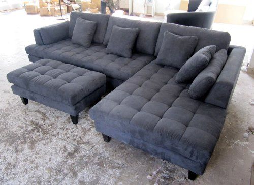 new modern couches amazon.com - 3pc new modern dark grey microfiber sectional sofa chaise  ottoman MZHVUEQ