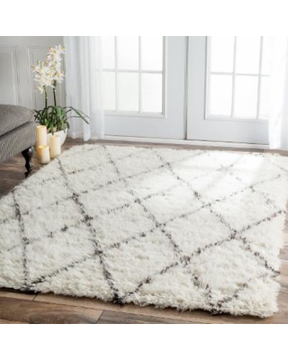 nuloom handmade moroccan trellis wool shag rug (12u0027 x 15u0027) (ivory ROKPKZN