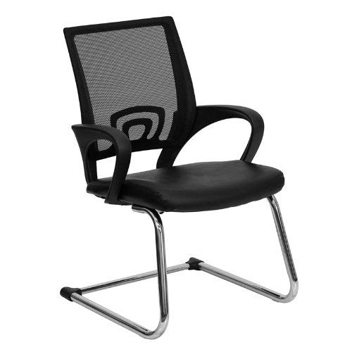 office chairs without wheels flash furniture black mesh side reception chair with leather seat and sled RQMBTFK