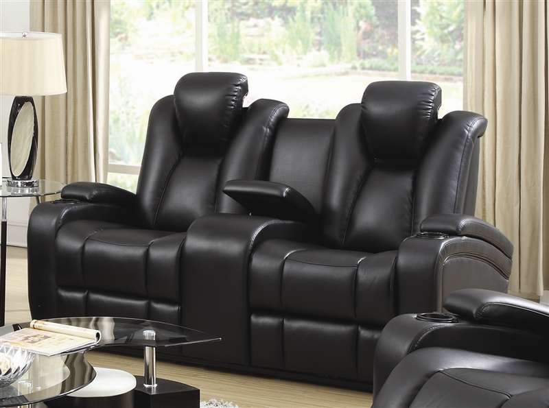 power loveseat element power recline loveseat in black leather upholstery by coaster -  601742p RNNNSZP