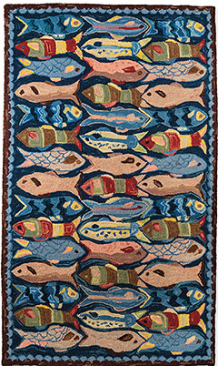 school of fish wool hooked rugs HYDIBBG