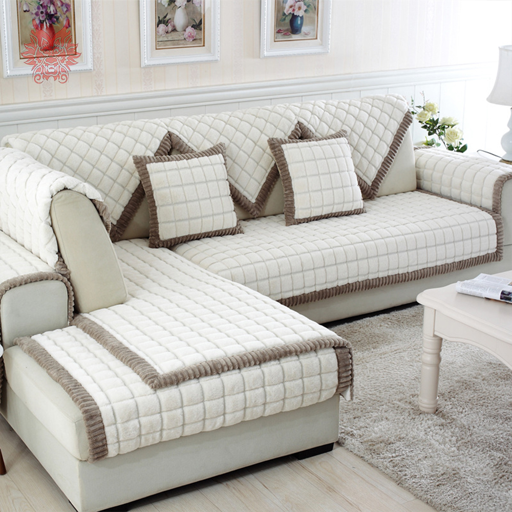 sofa covers white grey plaid plush long fur sofa cover slipcovers fundas de sofa EDRWMDS