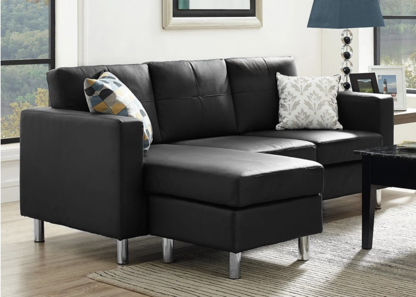 space saving black sectional sofa for small spaces AQVRSHL