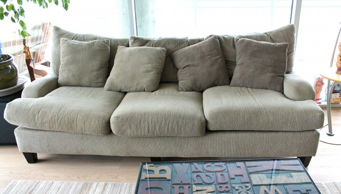 used sofa gray corduroy couch (photo by darcy barrett) ESNXLZY