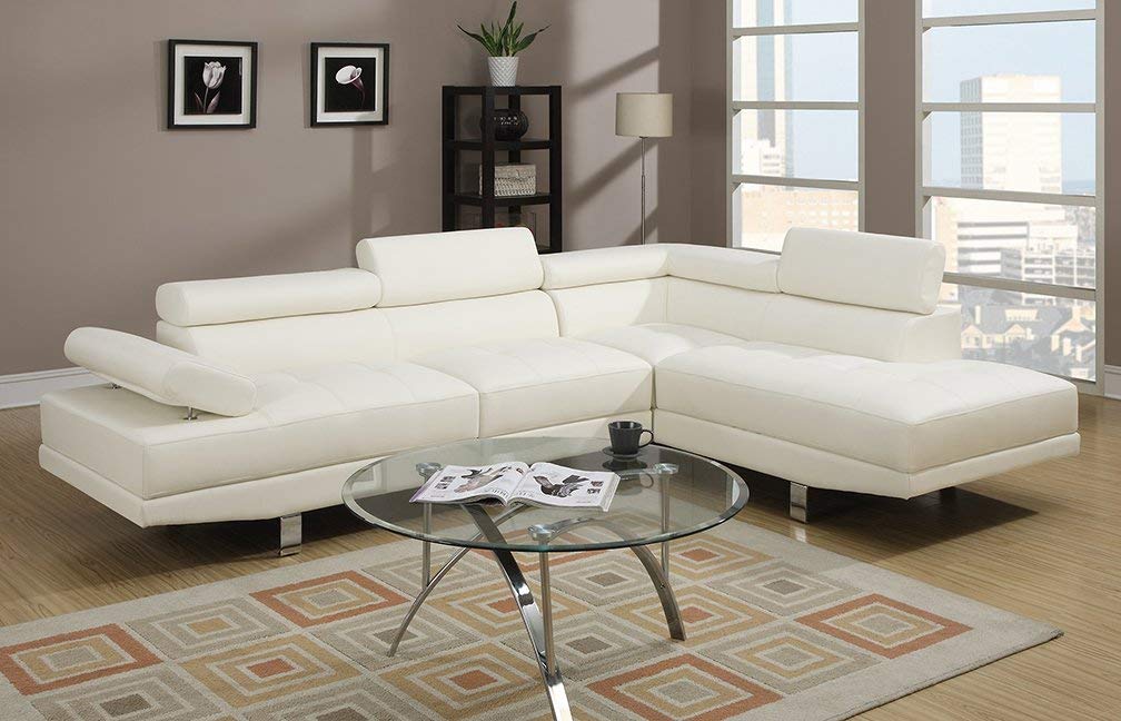 white sectional sofa amazon.com: poundex 2 pieces faux leather sectional right chaise sofa, white:  kitchen JCWPQKP