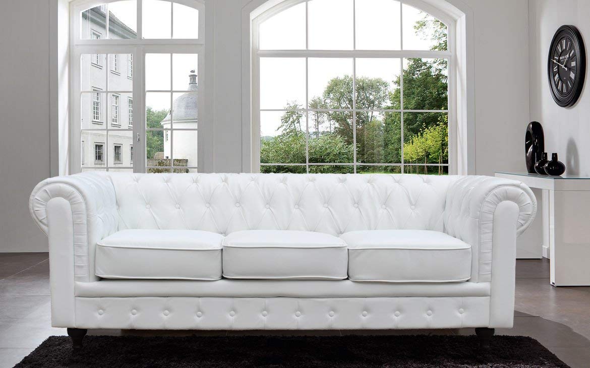 white sofas amazon.com: tufted scroll arm bonded leather sofa: kitchen u0026 dining LFGLBGV