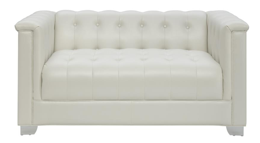 white tufted loveseat with chrome handles 505392 MILXVGH