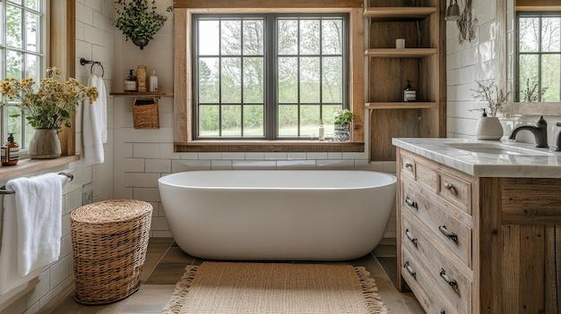 Freestanding tubs⁤ bring ⁢luxury to farmhouse bathrooms style