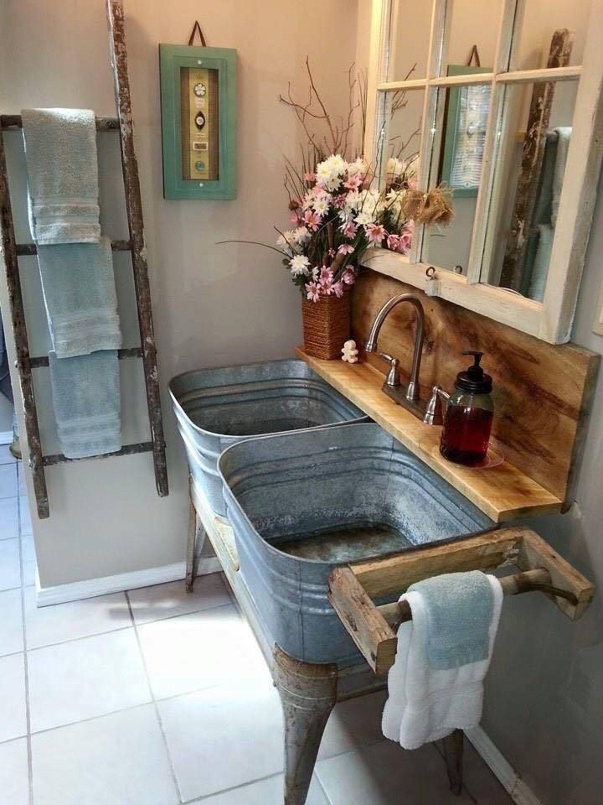 Use vintage fixtures to enhance farmhouse bathrooms nostalgic feel