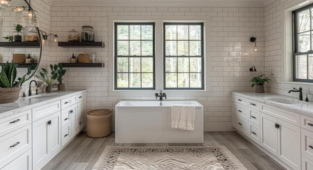 Bright windows enhance natural light ⁢in farmhouse bathrooms