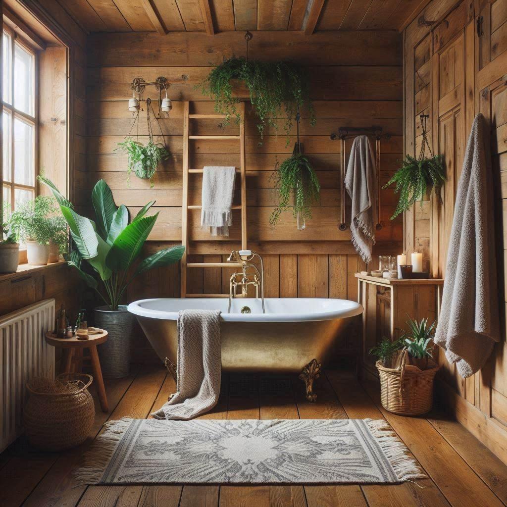 Incorporate greenery for a fresh vibe in farmhouse bathrooms