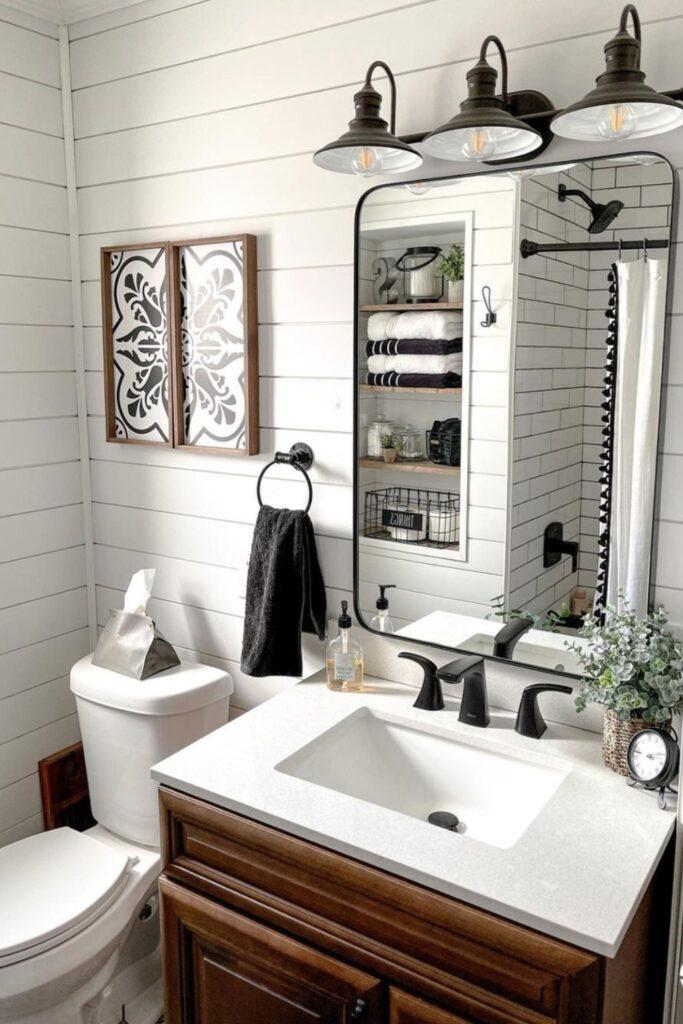 Farmhouse bathrooms achieve elegance through simplicity and charm