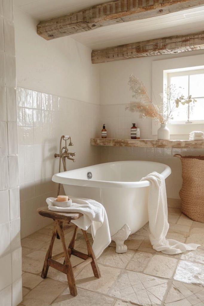 Farmhouse bathrooms thrive ‍with layered textures for depth