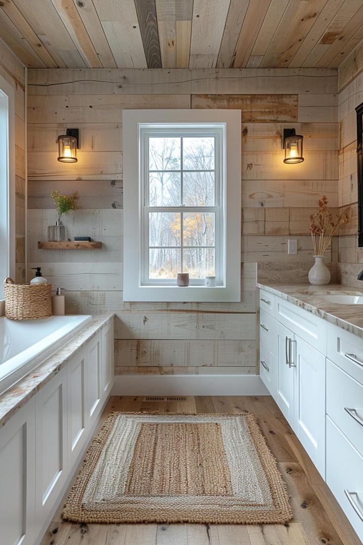 Shiplap walls​ bring coastal⁤ vibes to farmhouse bathrooms