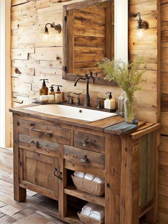 Rustic wooden vanities add character to farmhouse‍ bathrooms