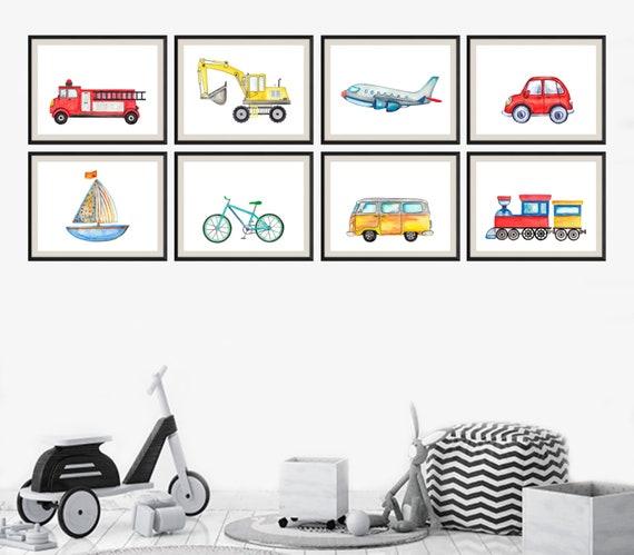 Transportation Theme: Boy‌ Nursery designs ⁢featuring cars,⁤ planes, and trains wall art