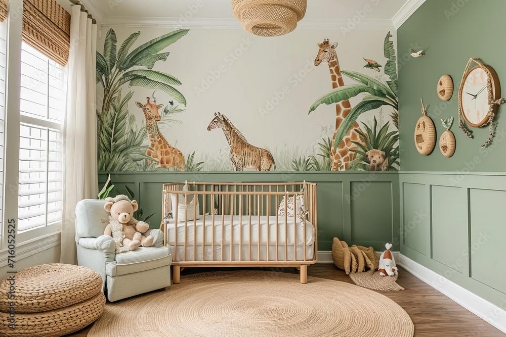 Adventure Awaits: ⁣Jungle-themed Boy ​Nursery with⁤ vibrant animal ‍murals