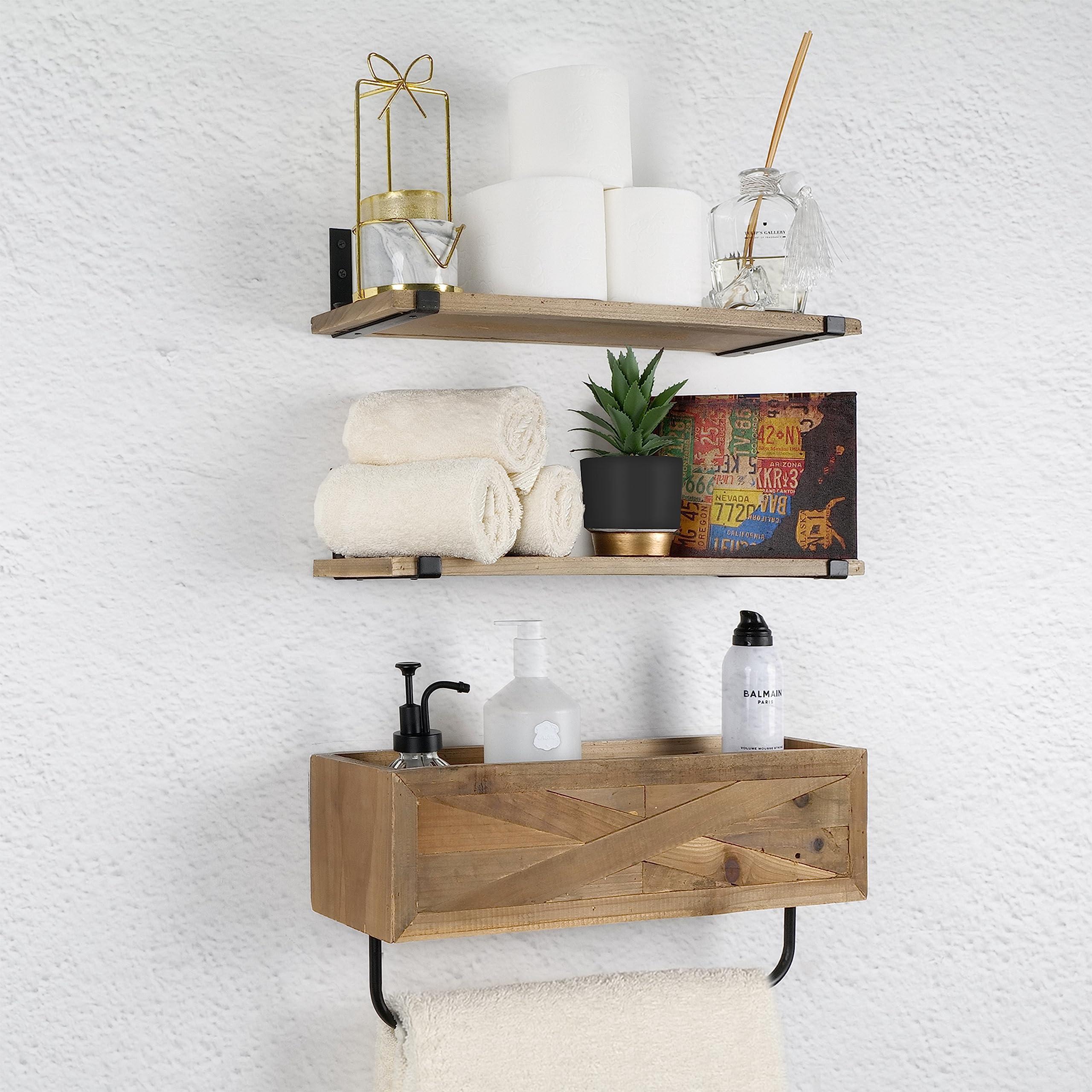 Decorate ‍with rustic shelving for functional farmhouse bathrooms storage