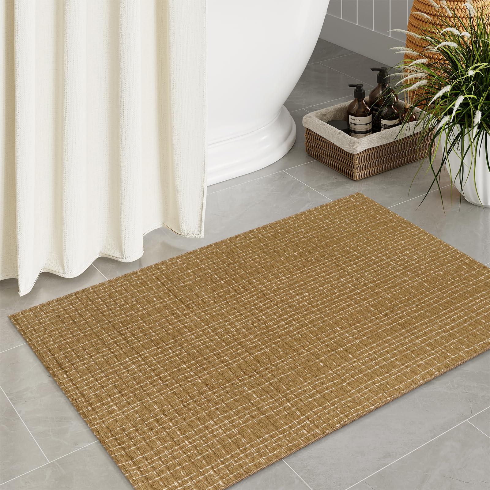 Layer rugs for added comfort and warmth in farmhouse bathrooms