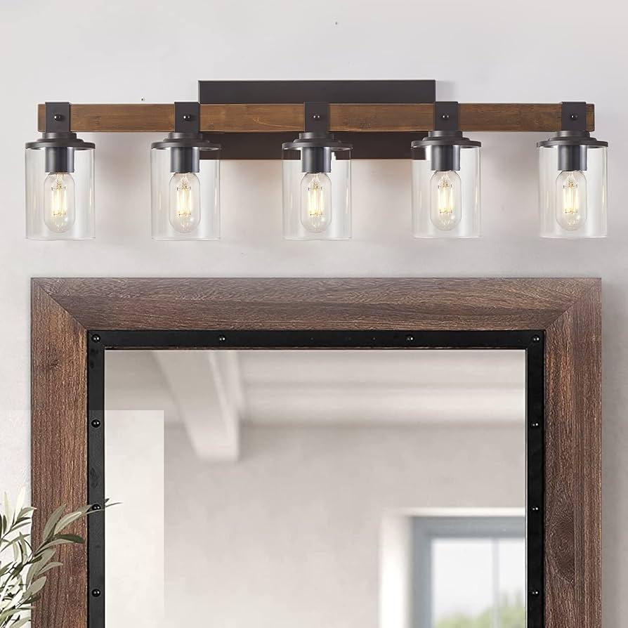 Chic lighting ⁢fixtures enhance ⁢ambiance in farmhouse‌ bathrooms