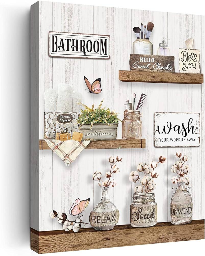 Add rustic wall‌ art to personalize your farmhouse bathrooms aesthetic