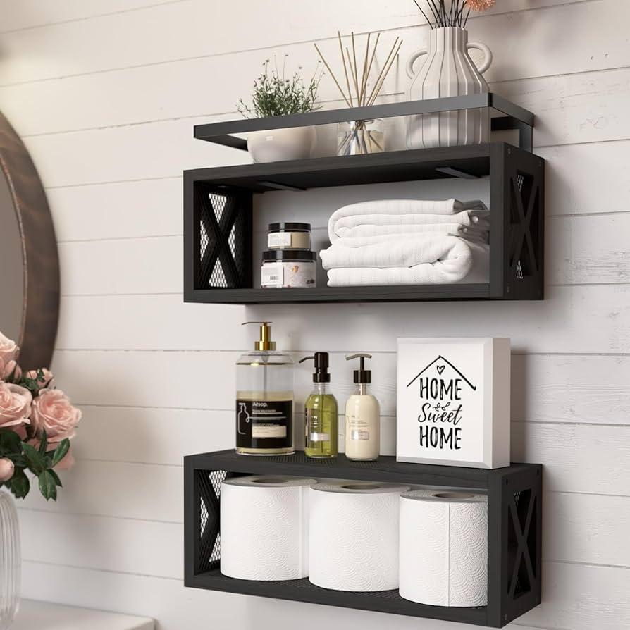 Rustic shelving displays farmhouse decor in stylish Farmhouse⁣ Bathrooms