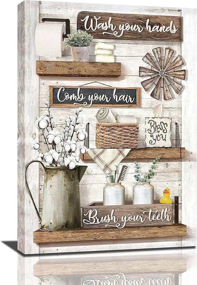 Create a charming gallery wall in farmhouse bathrooms