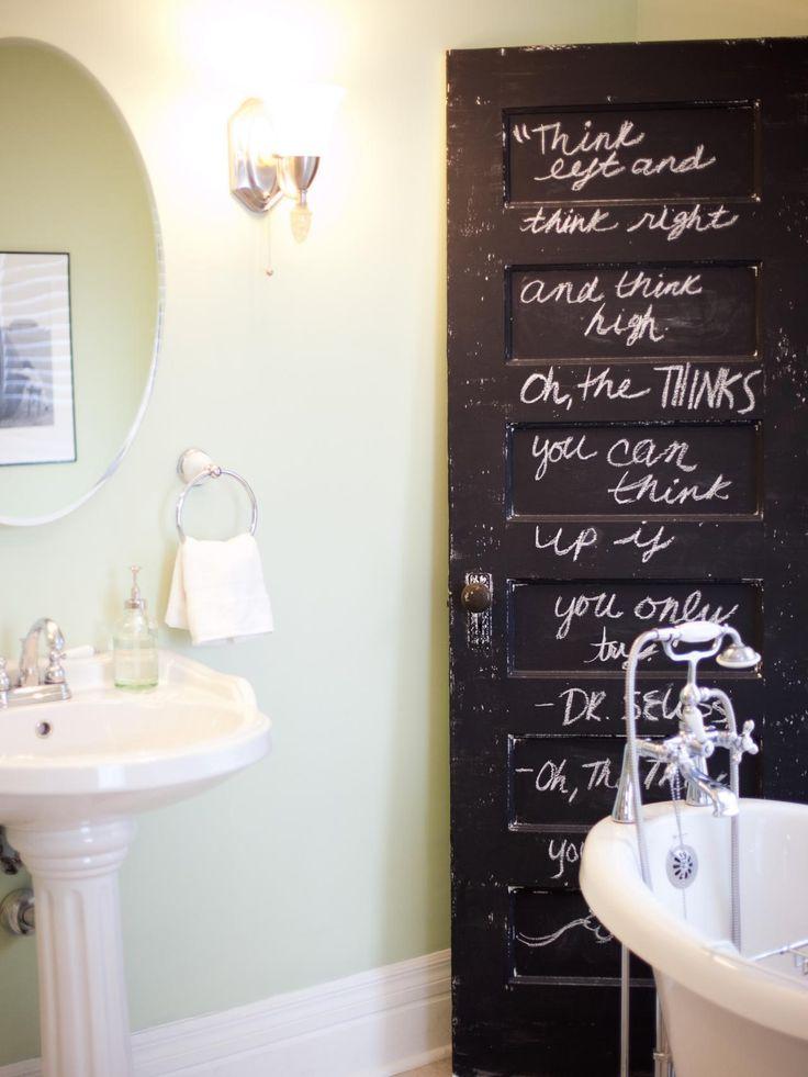 Chalkboard walls offer functional art in farmhouse bathrooms