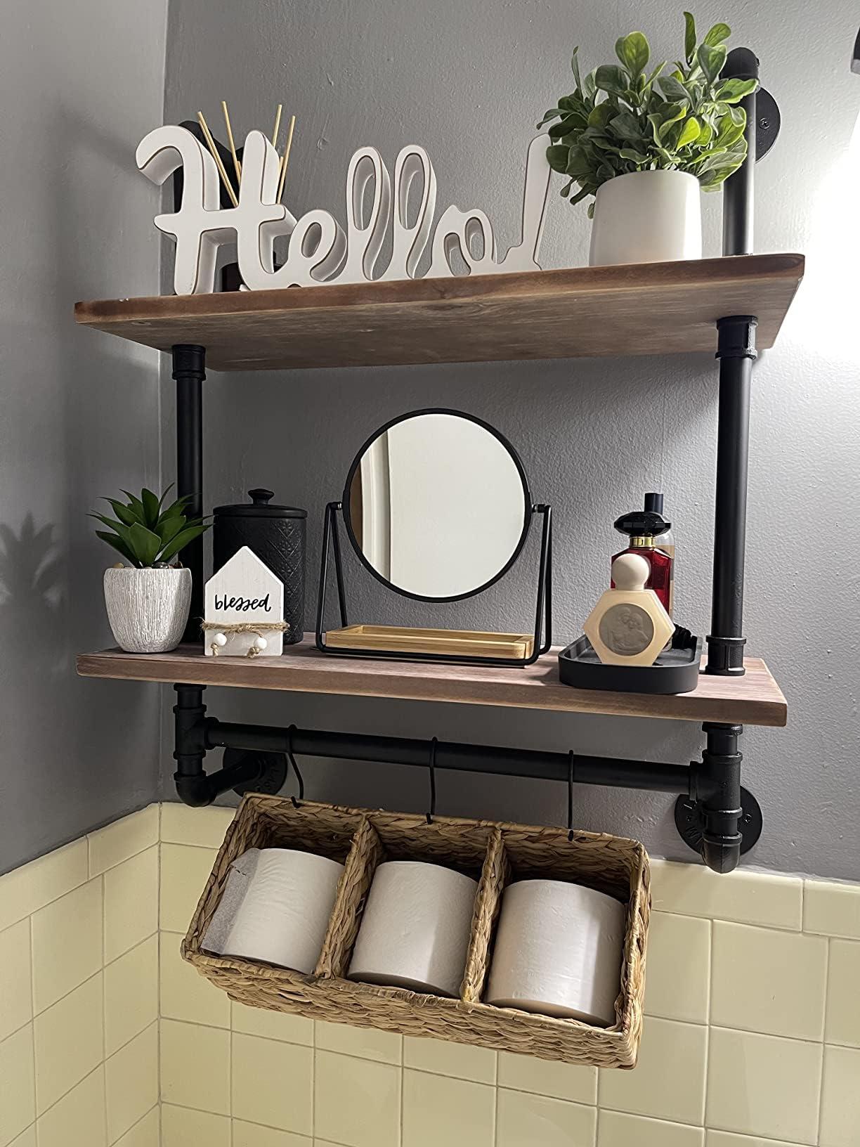 Create open⁤ shelving for practical storage in farmhouse‌ bathrooms