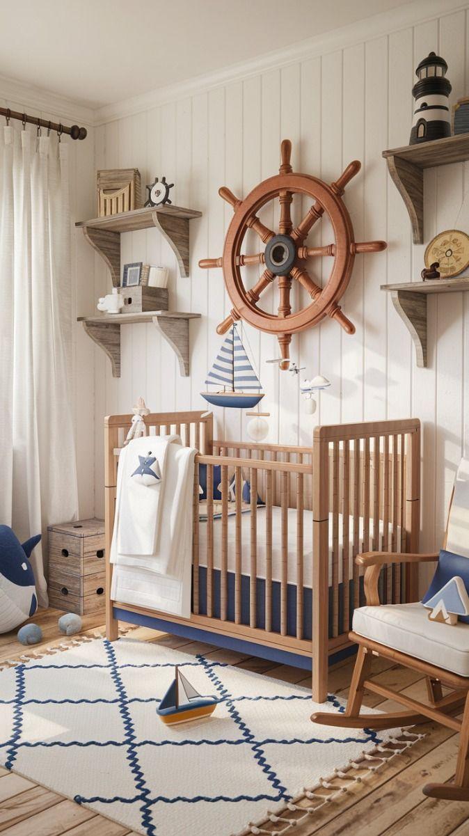 Nautical Inspiration: Create a Boy Nursery ⁣with ship wheels and lighthouse decor