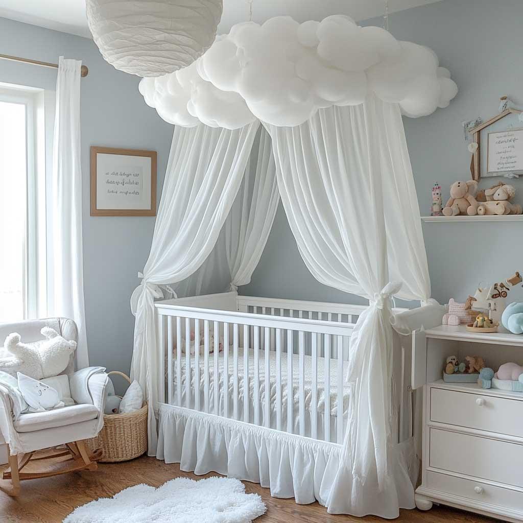 Soft pastels create a dreamy atmosphere for a boy nursery retreat