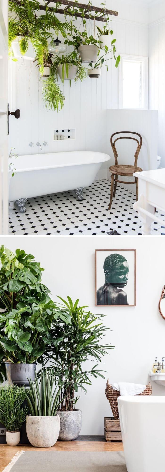 Potted plants bring freshness to farmhouse bathrooms naturally