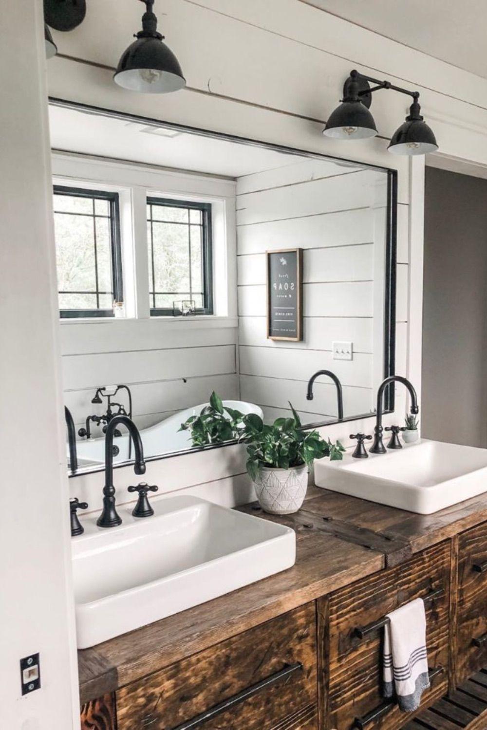 Incorporate shiplap walls for a rustic farmhouse bathrooms touch