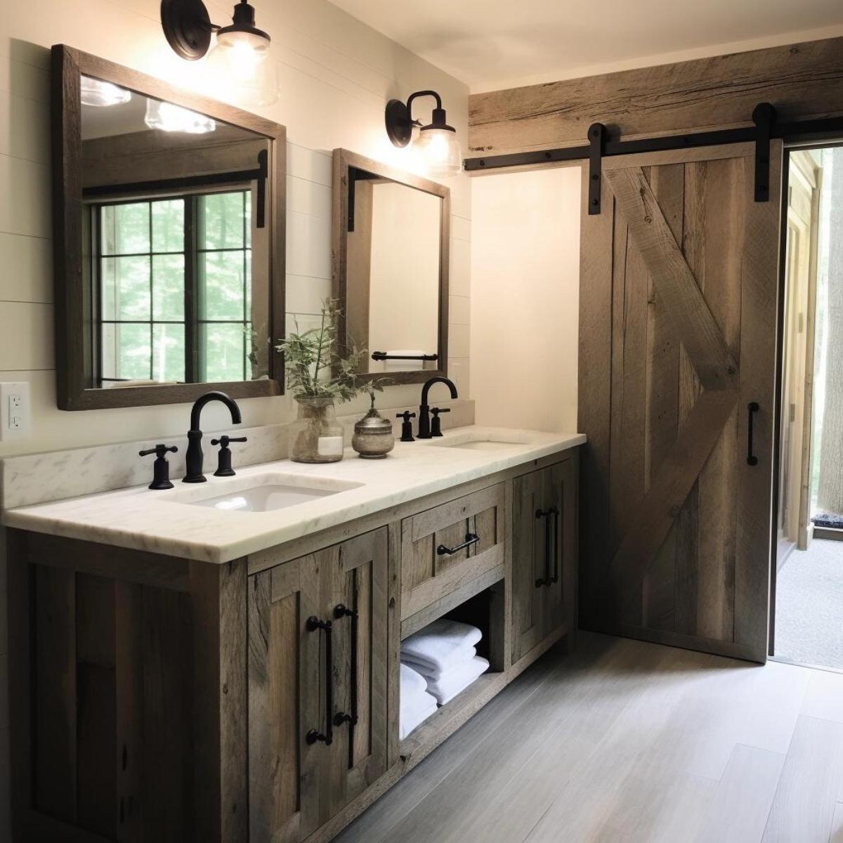 Natural ​stone countertops blend rustic charm ⁢with elegance in Farmhouse Bathrooms