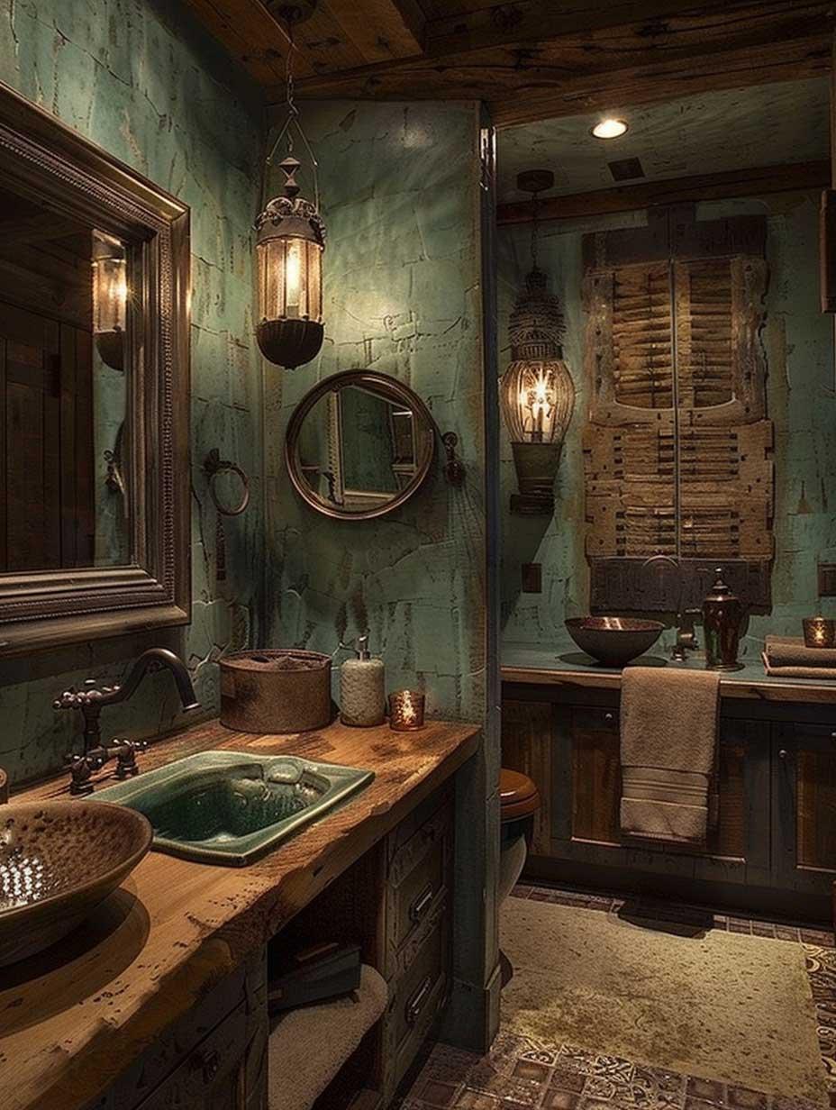 Choose vintage ​accessories for a timeless look in farmhouse bathrooms