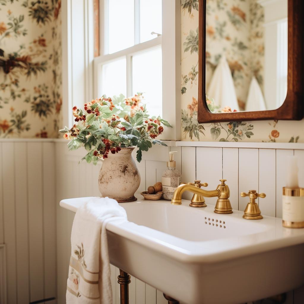 Earthy elements like plants create life in farmhouse ⁢bathrooms