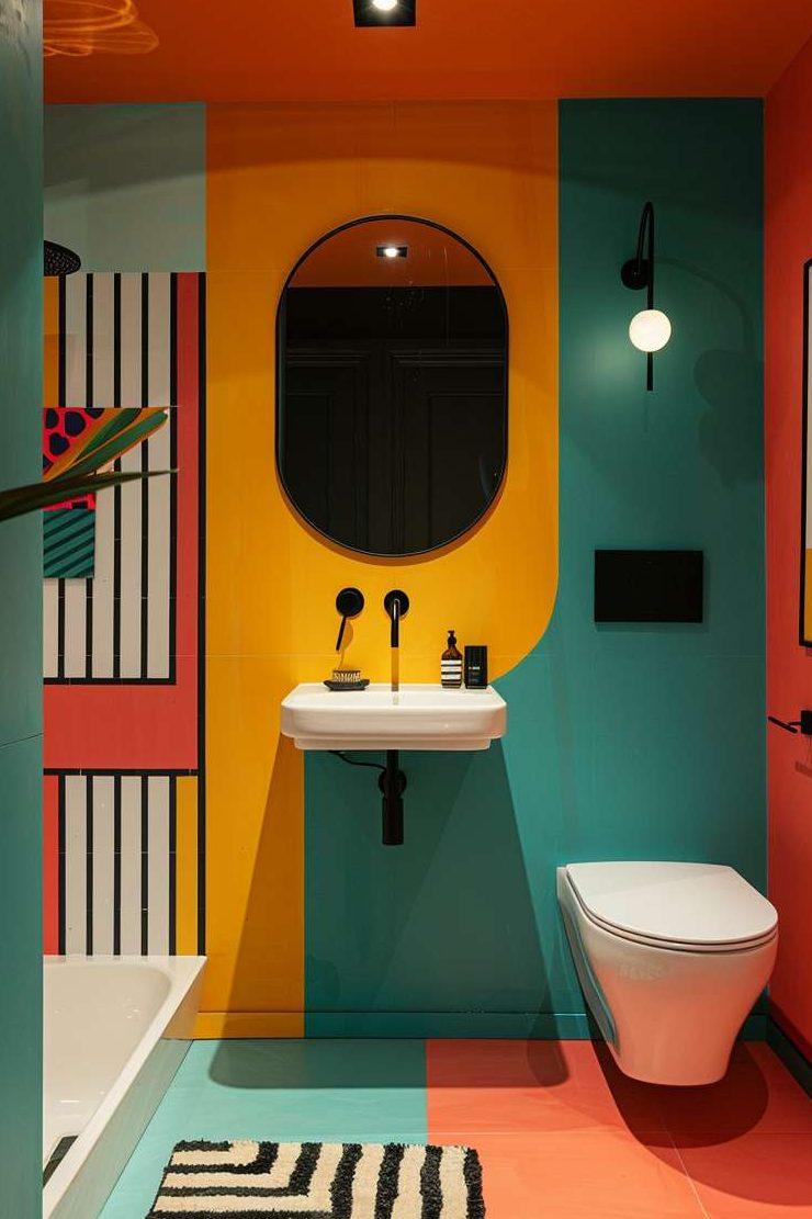 A colorful accent wall for a stunning focal point in your eclectic bathroom