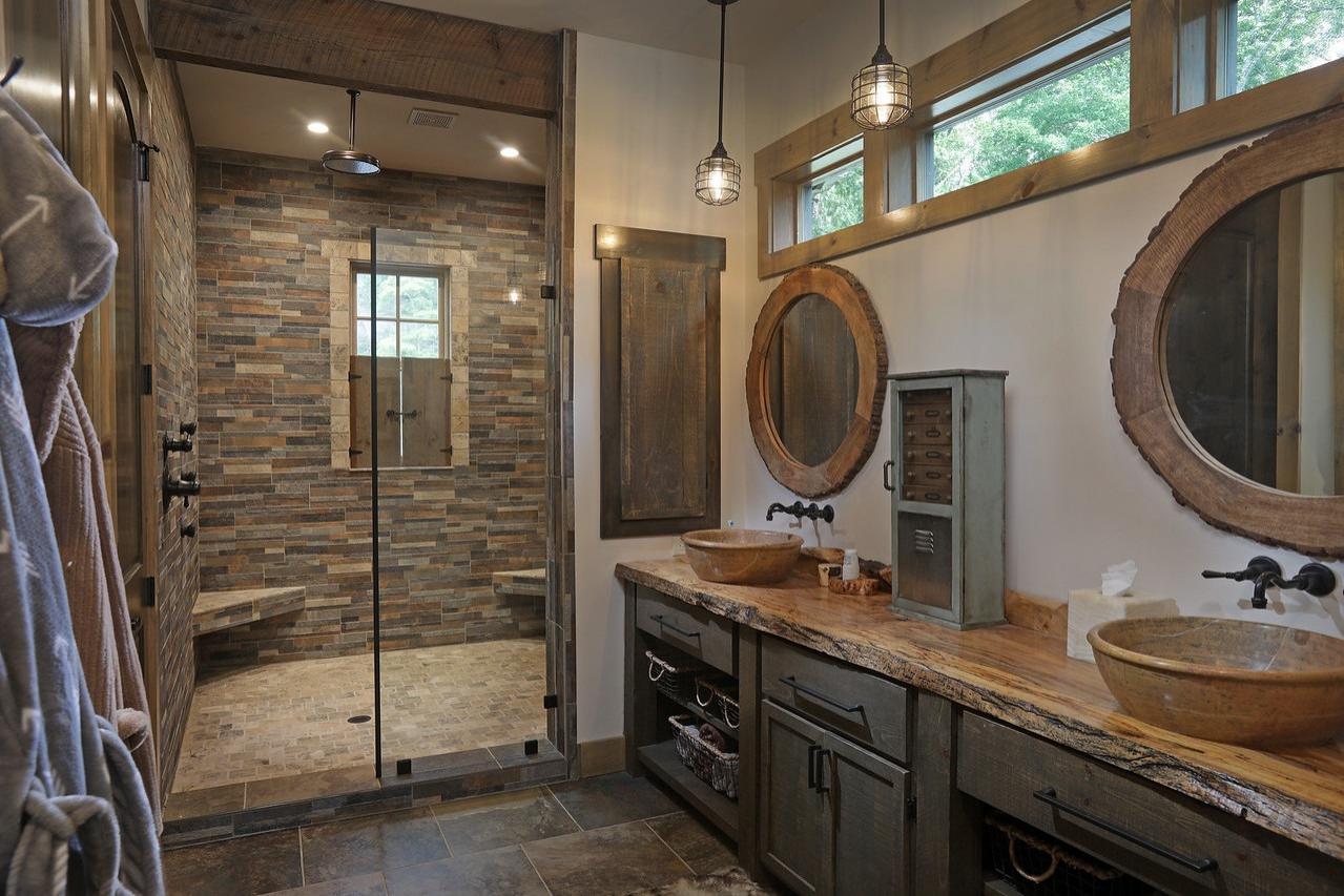 Enable spa-like features with rainfall showers in farmhouse bathrooms