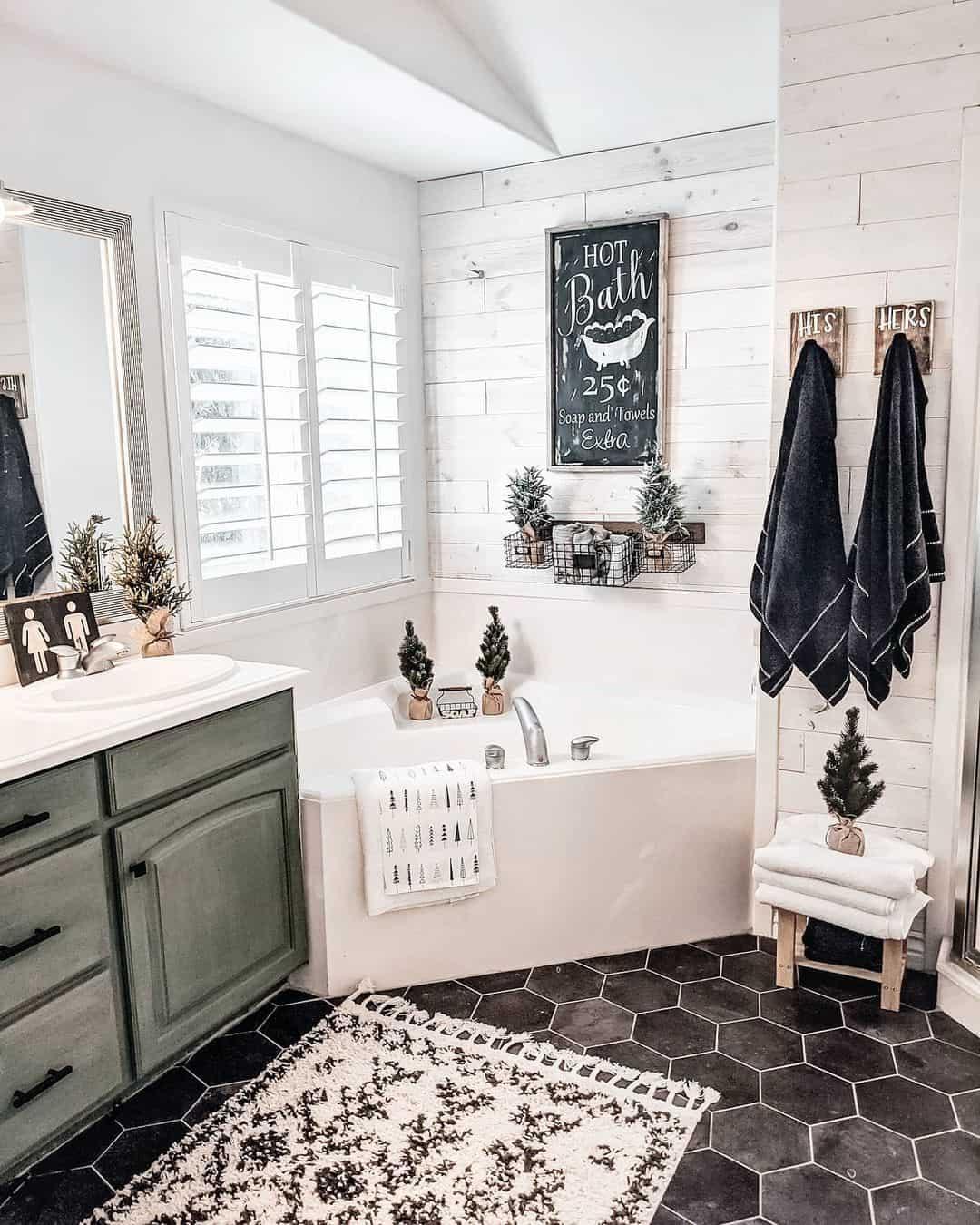 Heated floors for comfort during chilly mornings in farmhouse bathrooms