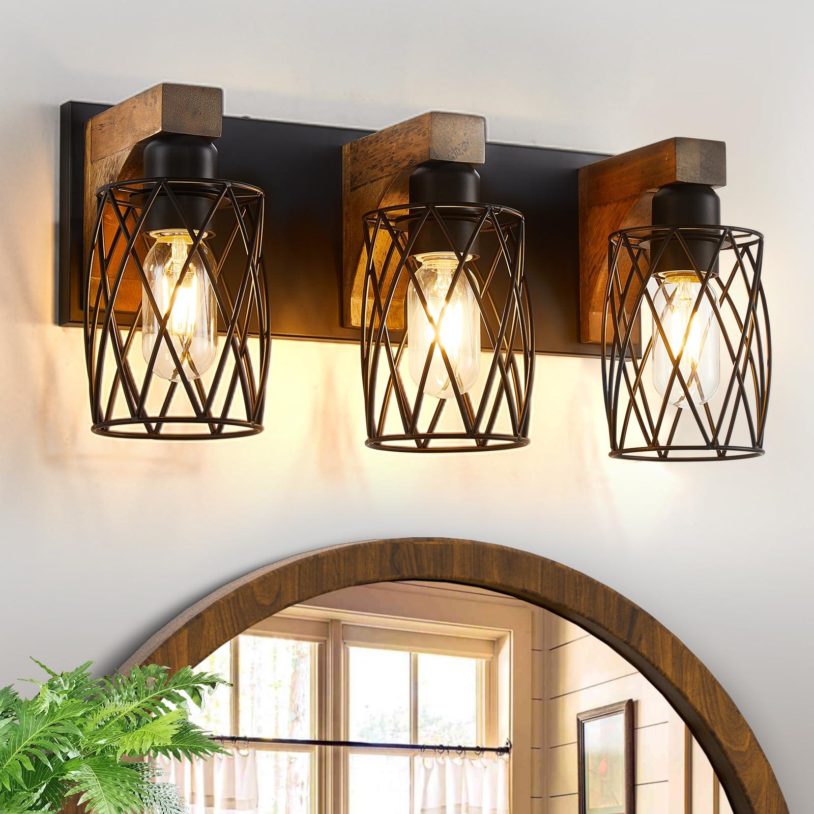 Integrate farmhouse-style lighting fixtures to brighten your bathrooms