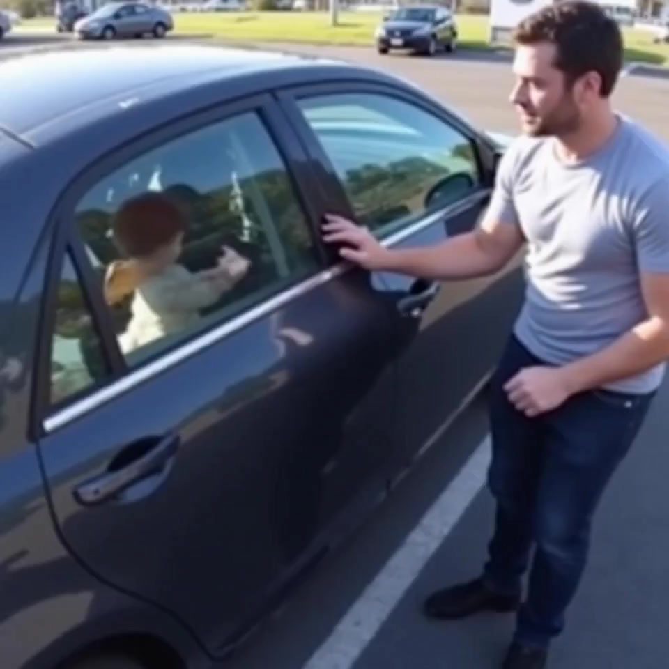 A young man saved a child locked inside a car by breaking the window —