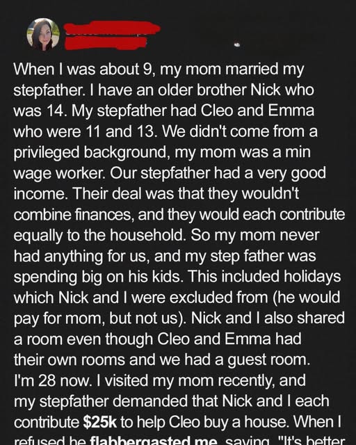 My Stepfather Favored His Daughter for Years—Then Asked Me for $25K