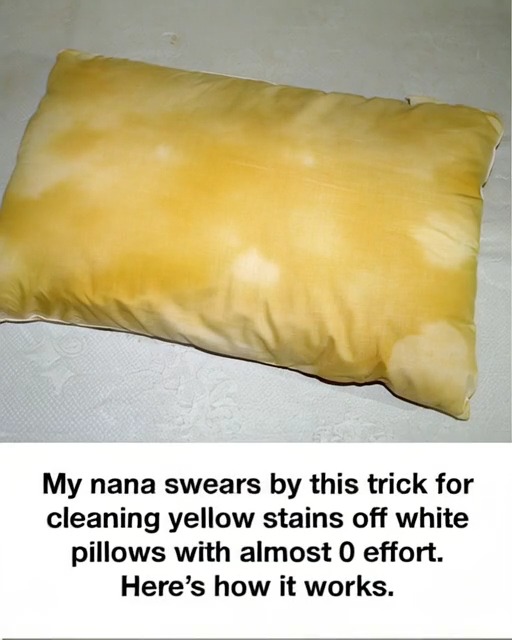 My nana swears by this trick for cleaning yellow stains off white pillows with almost 0 effort. Here’s how it works.
