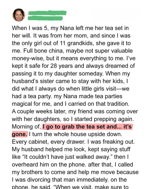 I Searched Everywhere for My Nana’s Tea Set—Then I Overheard My Husband on the Phone and Froze