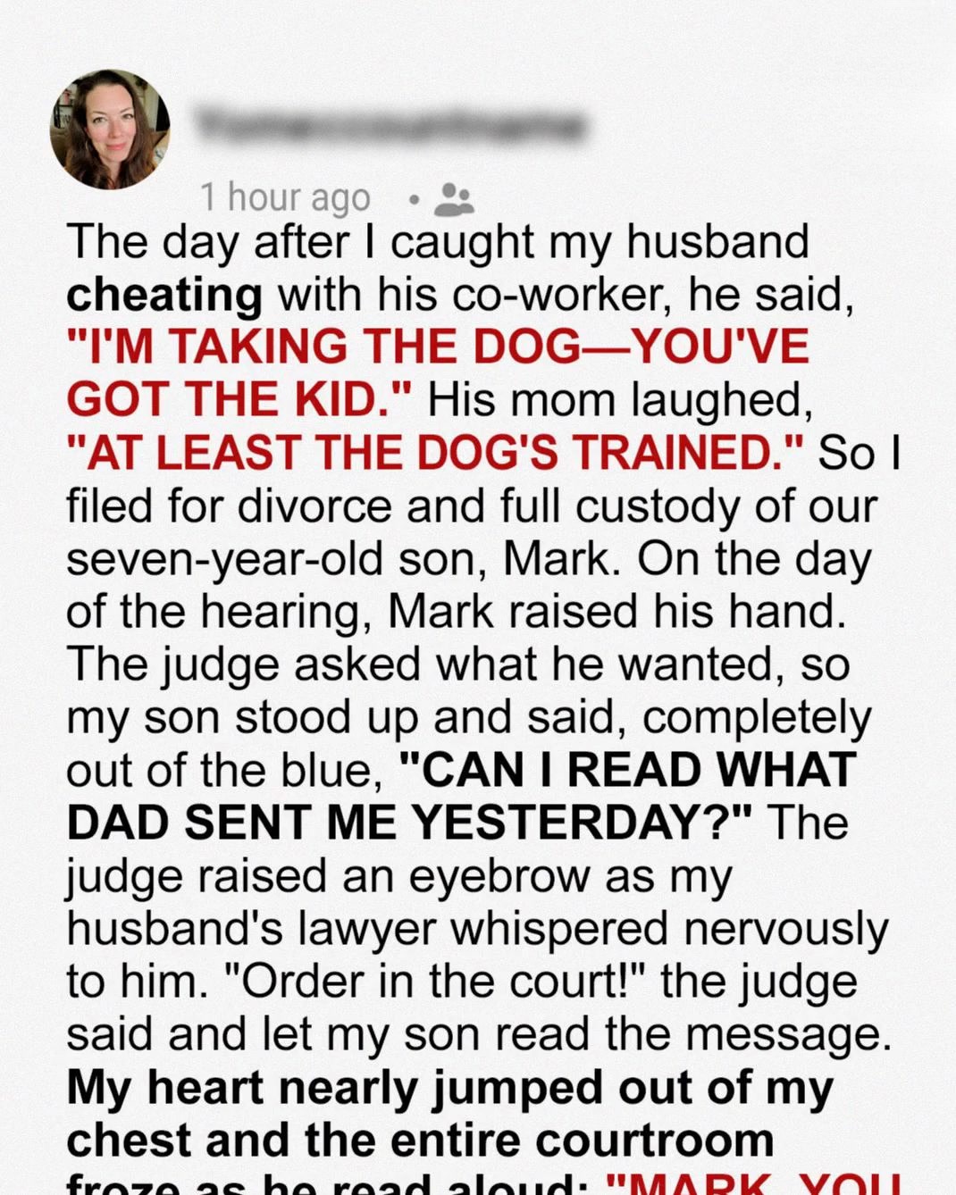 I Filed for Divorce After Catching My Husband Cheating — Then Our Son Spoke in Court