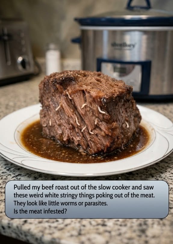 Why Slow-Cooked Beef Sometimes Has White Stringy Strands — and Why It’s Usually Nothing to Worry About