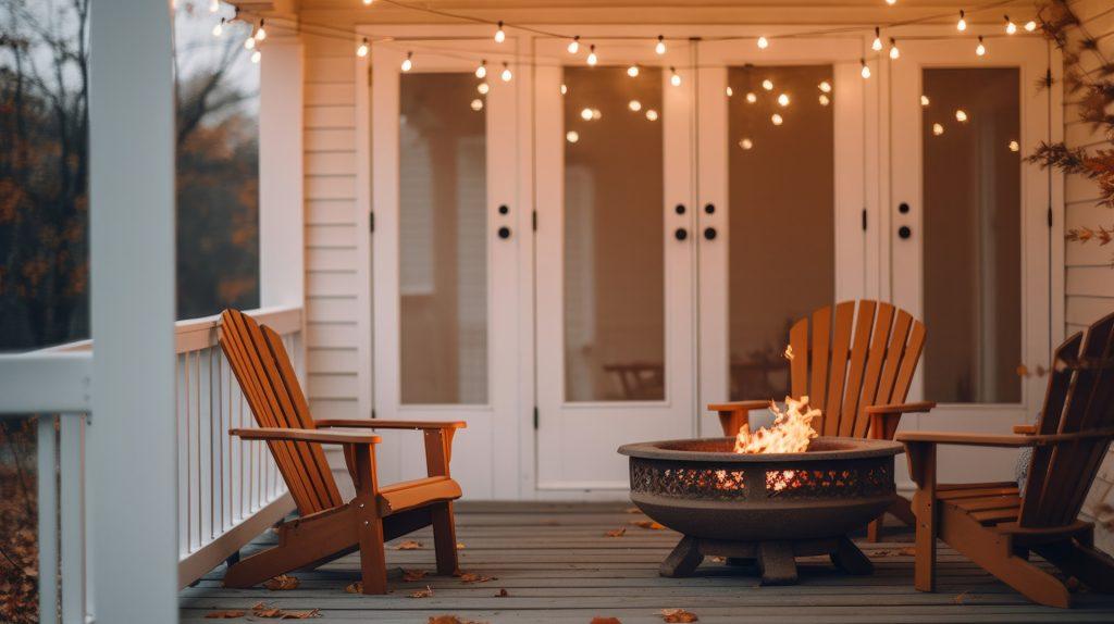 Incorporate a fire pit for cozy evenings on your screened porch