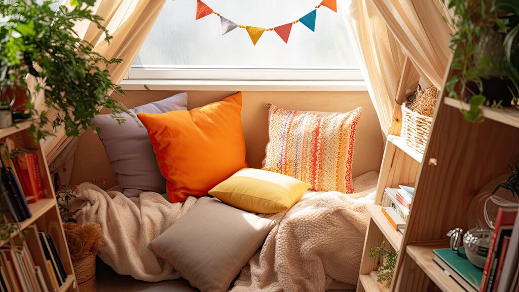 Create a cozy reading nook in your boy nursery with soft cushions